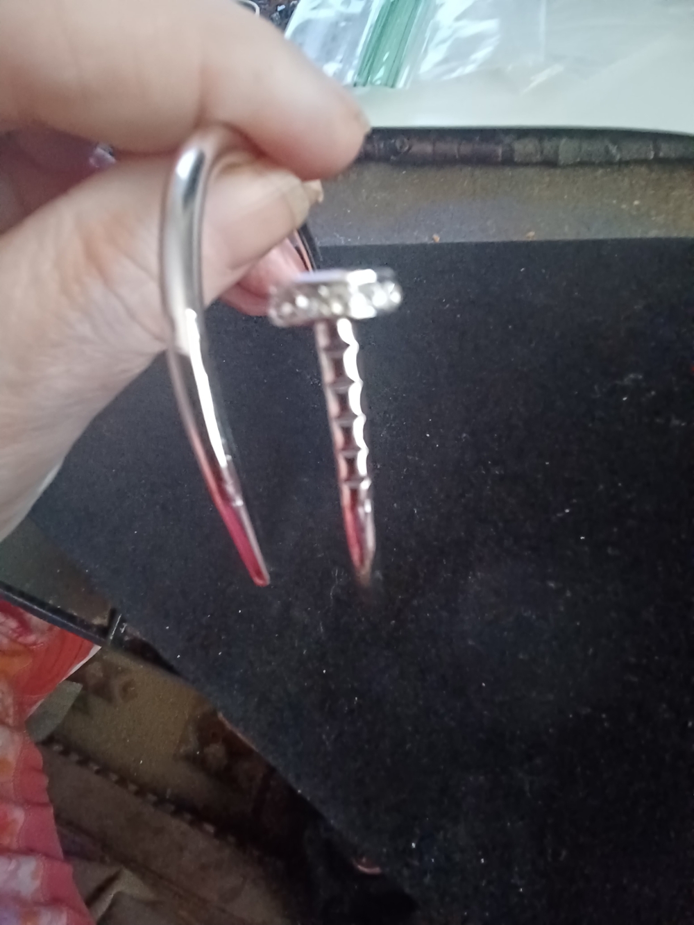 Silver Nail-Style Open Bangle Bracelet - Modern Women's Jewelry Does Not Open